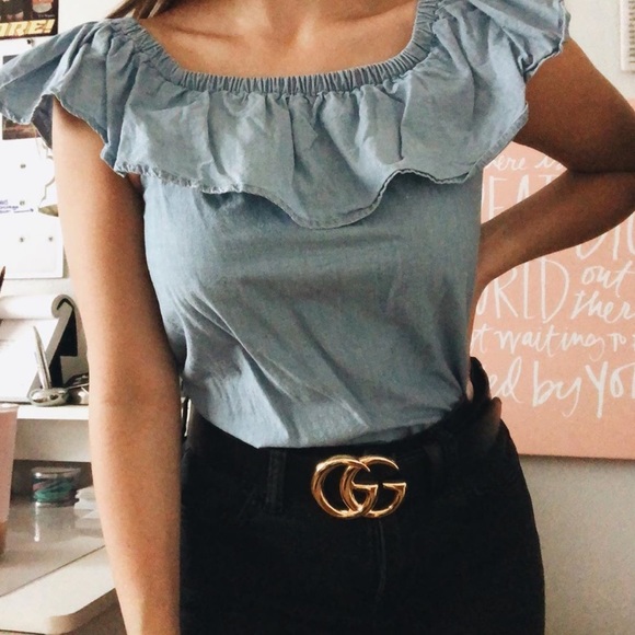 Off-The-Shoulder Denim Top - Picture 1 of 4